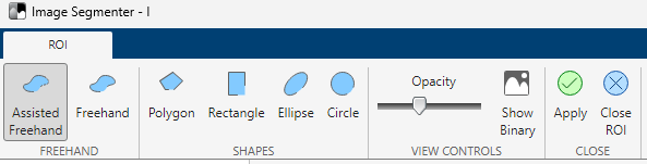 The ROI tab is shown with the Assisted Freehand option selected
