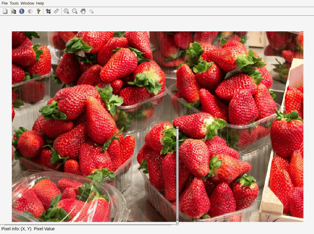 Figure Image Tool 1 - I contains an axes object and other objects of type uimenu, uitoolbar, uipanel. The hidden axes object contains an object of type image.