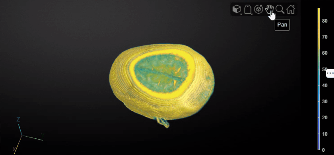 MRI volume displayed with default VolumeRendering style and parula colormap with synchronized colorbar