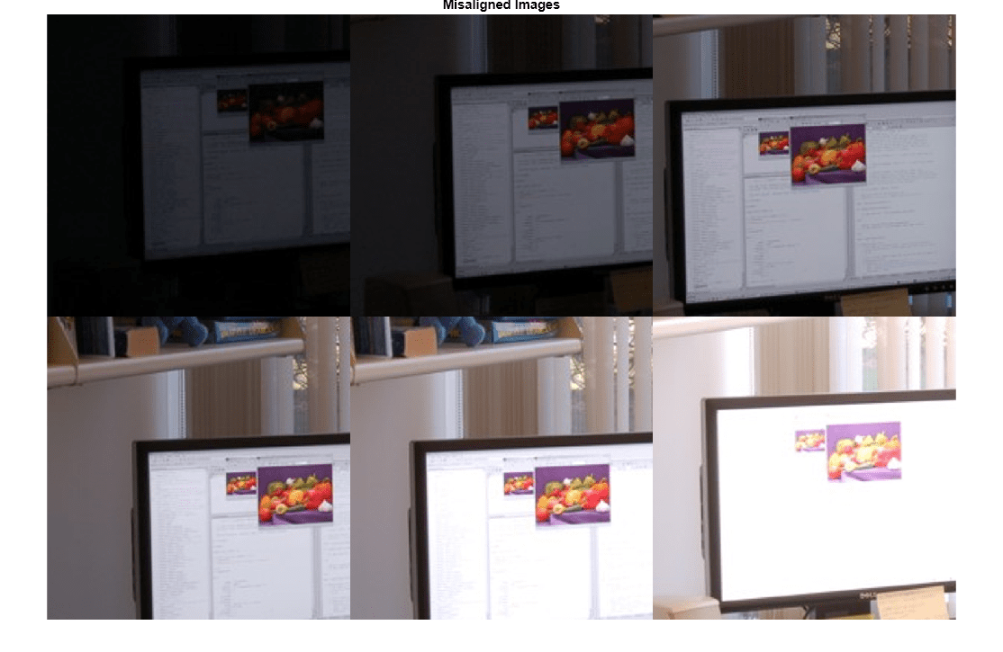 Figure contains an axes object. The hidden axes object with title Misaligned Images contains an object of type image.