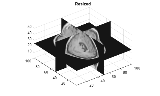 Figure contains an axes object. The axes object with title Resized contains 3 objects of type surface.