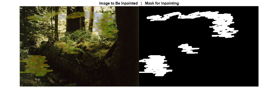 Figure contains an axes object. The hidden axes object with title Image to Be Inpainted | Mask for Inpainting contains an object of type image.