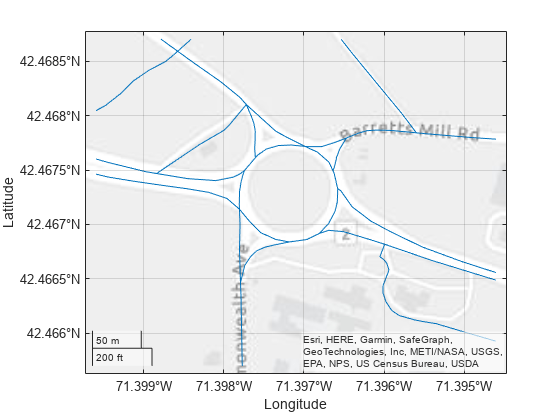 Figure contains an axes object with type geoaxes. The geoaxes object contains an object of type line.