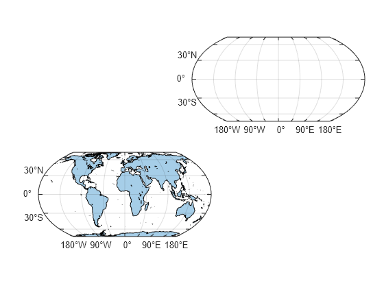 Figure contains 2 axes objects. Mapaxes object 1 contains an object of type polygon. Mapaxes object 2 is empty.