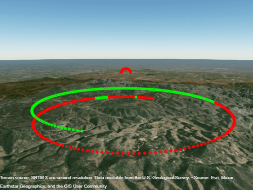 The same trajectory, this time colored according to the adjusted detectability calculations