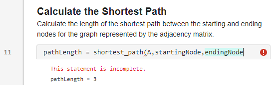 The source of the error after clicking the hyperlink. It shows a live script and a line of code that has an error. The message indicates that the statement is incomplete.