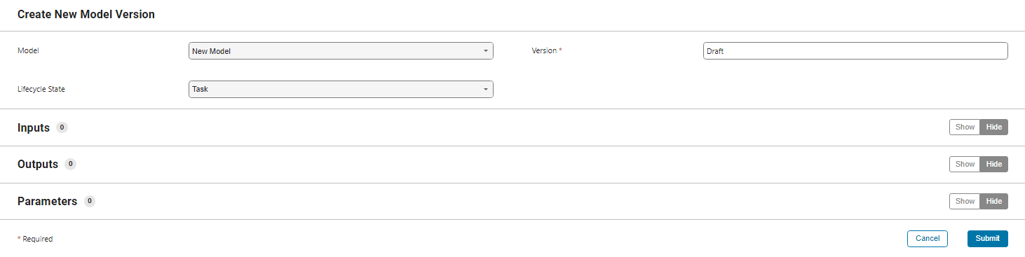 Create New Model Version dialog