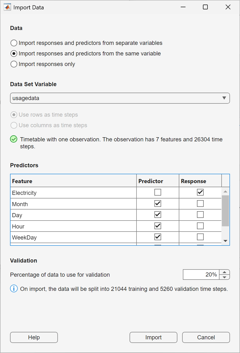 Import Data dialog box.