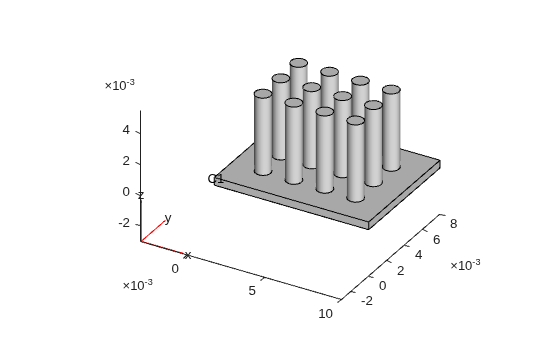 Heat sink geometry with flat plate base and 12 cylindrical fins