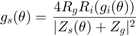 $$\displaystyle g_s(\theta) =$ $\displaystyle \frac{ 4 R_g R_i&#10;(g_i(\theta))}{ | Z_s(\theta) + Z_g |^2}$$