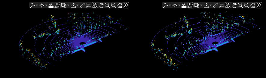 Figure Display Original Unorganized and Reconstructed Organized Point Clouds contains 2 axes objects and other objects of type uipanel. Hidden axes object 1 contains an object of type scatter. Hidden axes object 2 contains an object of type scatter.