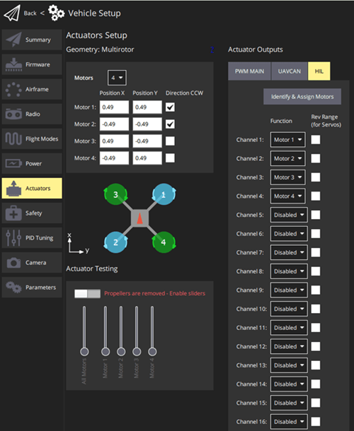 QGroundControl actuator configuration page