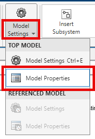 Model Properties button on Simulink toolstrip.