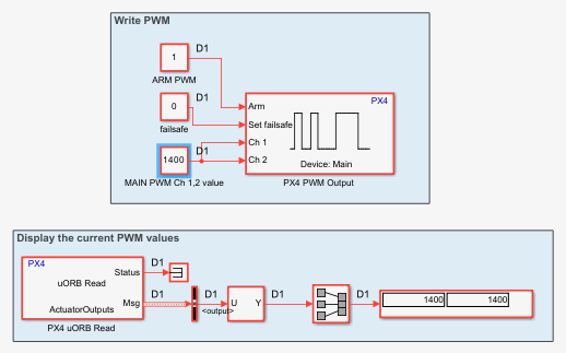 px4demo_PWM.slx Simulink model with PWM value set to 1400