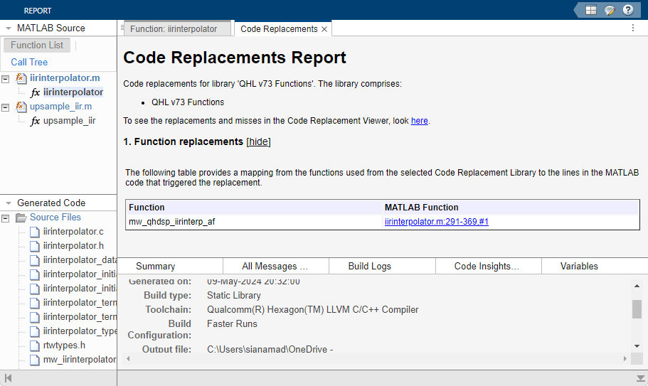 Custom MATLAB Function Code Generation with CRL