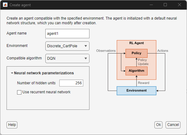 Create agent dialog box.