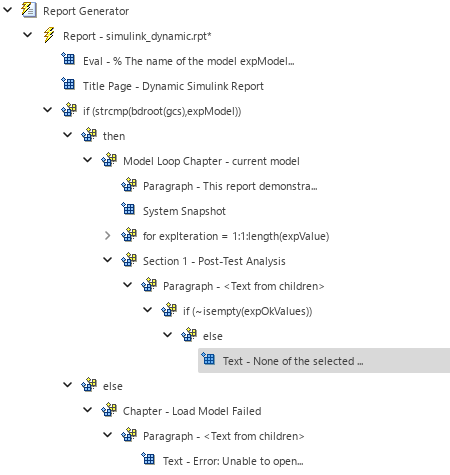 Outline in left pane showing the Paragraph, if, else, and Text components under the Section 1 component.