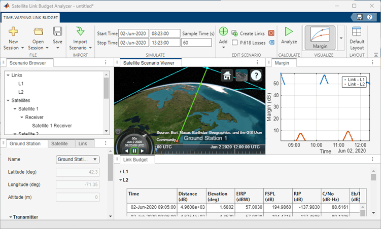 Import Custom Scenario into Time-Varying Satellite Link Budget Analyzer