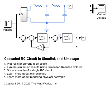 Simulink 和 Simscape 中的级联 RC 电路