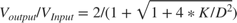 $V_{output}/V_{Input} = 2/(1 + \sqrt{1 + 4*K/D^2})$