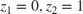 $z_1 = 0,\, z_2 = 1$