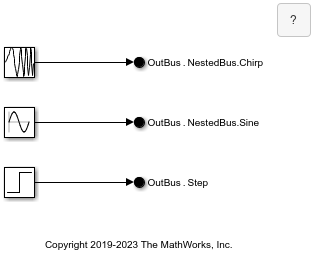 Model with three source blocks that connect to three Out Bus Element blocks