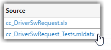 Source column with cc_DriverSwRequest_Tests.mldatx hyperlink