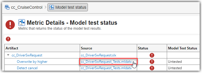 Mouse pointing to a hyperlink to the cc_DriverSwRequest_Tests MLDATX file