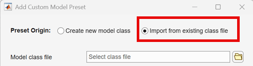 Add Custom Model Preset dialog box
