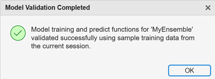 Model Validation Completed dialog box