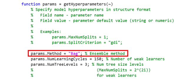 params function definition section of the model class file