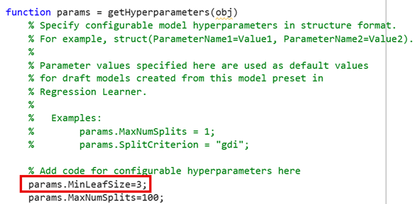 params function definition section of the model class file