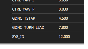 Parameter values of GDNC_TSTAR and GDNC_TURN_LEAD in QGroundControl.