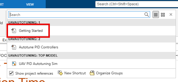 Getting Started shortcut on the Project tab of the MATLAB Toolstrip.