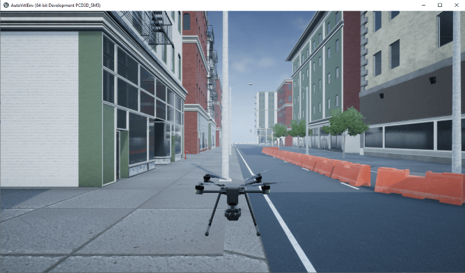 Unreal engine simulation with UAV flying inside US city block scene