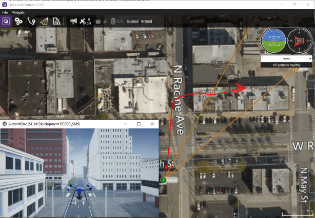 UAV flight path in QGroundControl which shows that it avoids obstacles