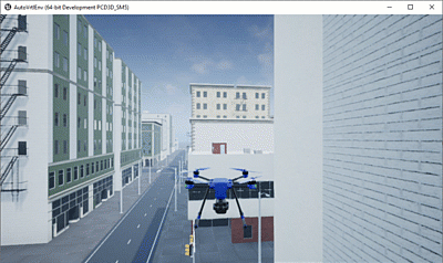 Animation of UAV navigating around a building corner during obstacle avoidance in Unreal Engine