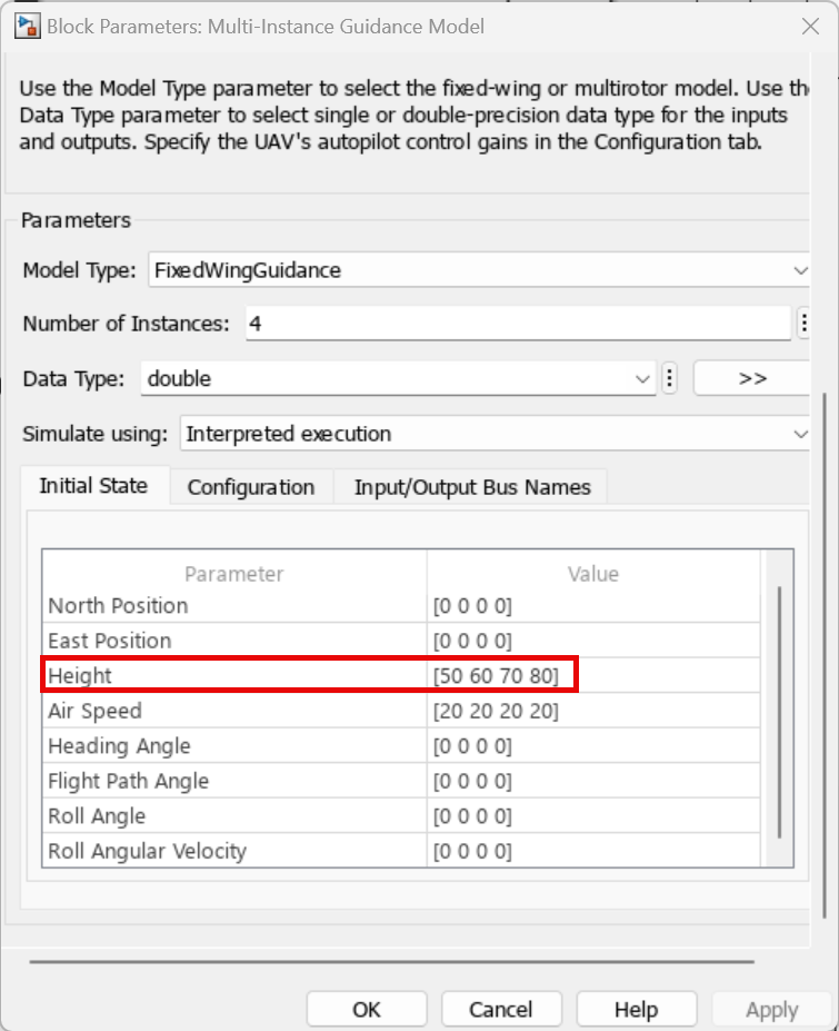 Multi-Instance Guidance Model block mask with the initial height parameters highlighted.