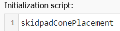 Initialization script field showing skidpadConePlacement.