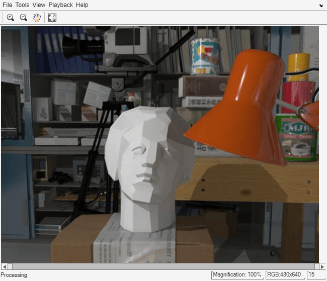 Figure Video Player contains an axes object and other objects of type uigridlayout, uimenu, uitoolbar. The hidden axes object contains an object of type image.
