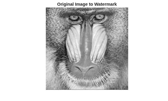 Figure contains an axes object. The hidden axes object with title Original Image to Watermark contains an object of type image.