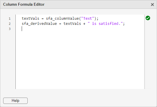 The Column Formula Editor with the code.
