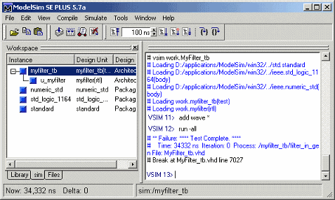 Siemens ModelSim window