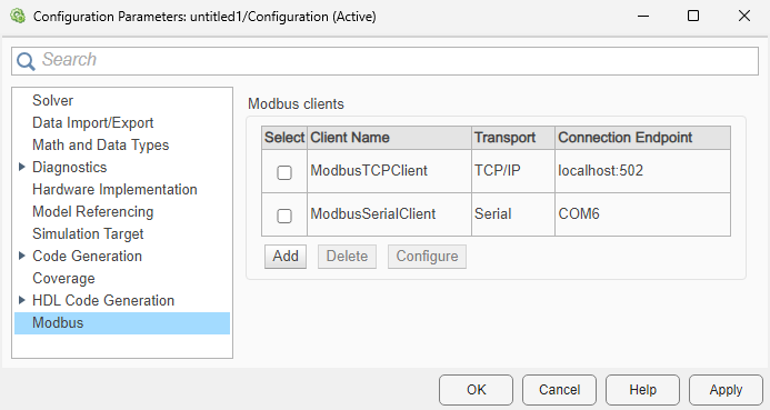 Modbus Client table