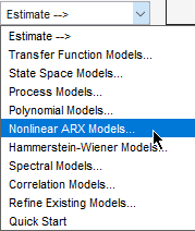 List of model types that can be imported. Nonlinear ARX Models is selected.