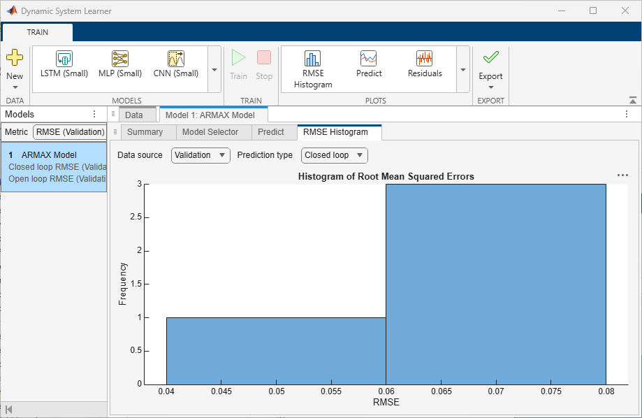 The app displaying the error histogram