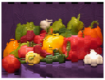 Original and vertically translated peppers image displayed using the checkerboard method