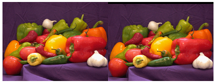 Original and translated peppers image displayed using the montage method