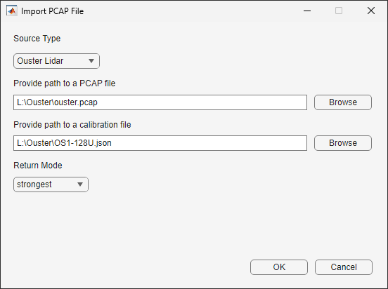 Import PCAP file dialogue box