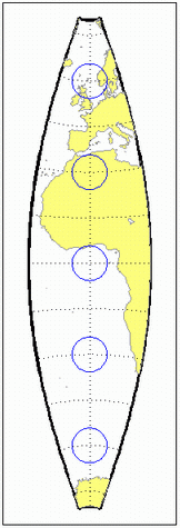 World map using standard Cassini projection